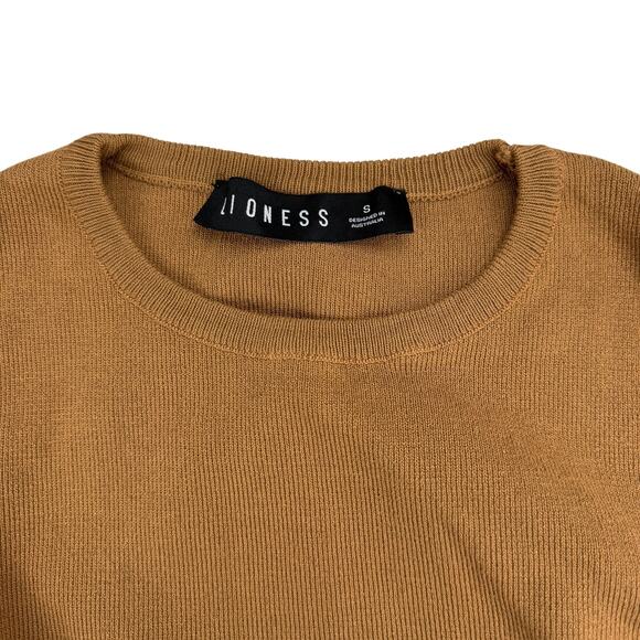 LIONESS Military Minds Sleeveless Ruched Mini Dress Sz Small Camel Brown - Picture 4 of 7